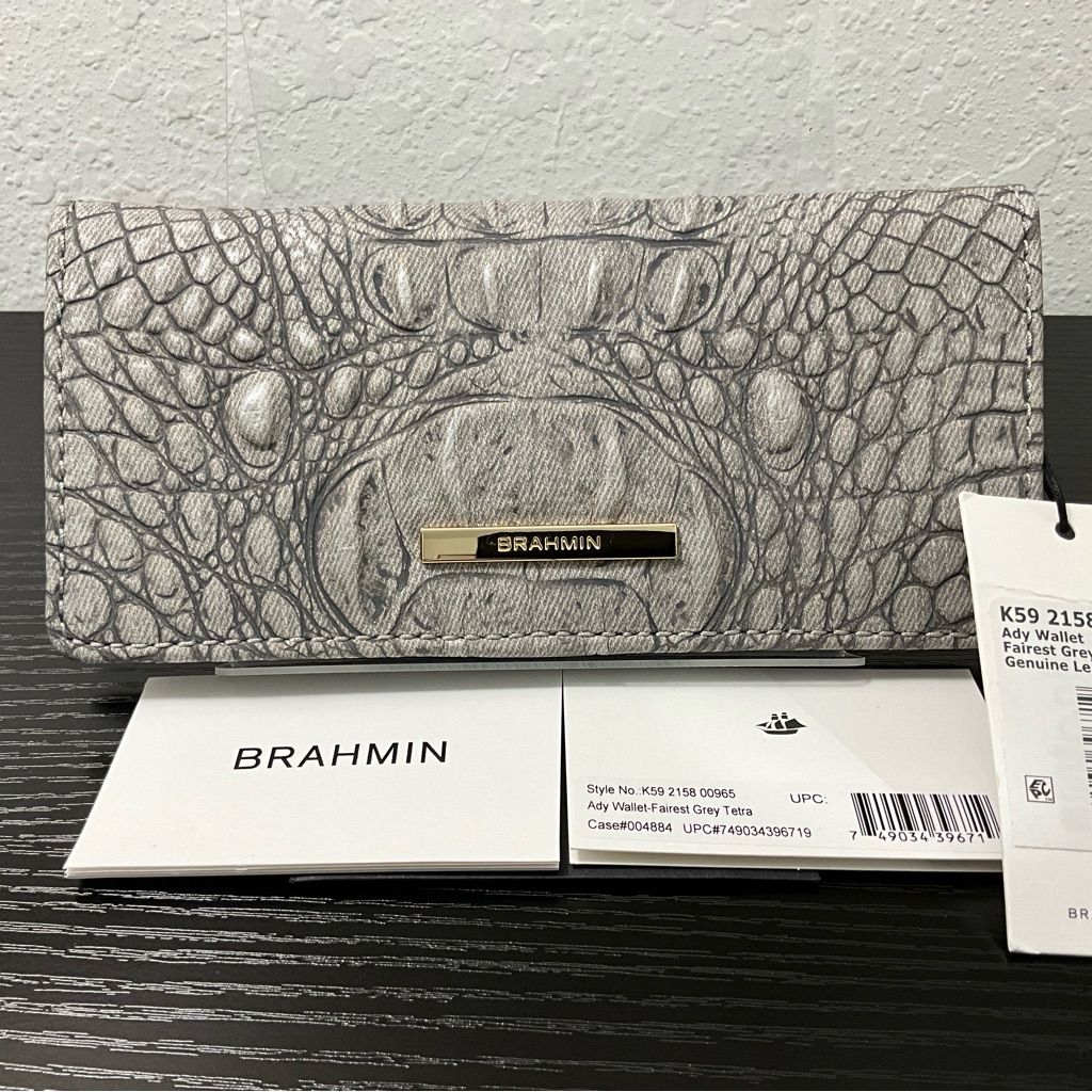Brahmin Ady Fairest Grey Tetra Slim Leather Wallet W/Eye Medallion Nwt